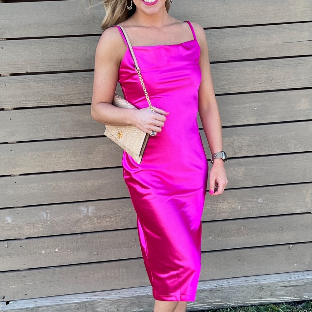 Pink satin dress. Size small.